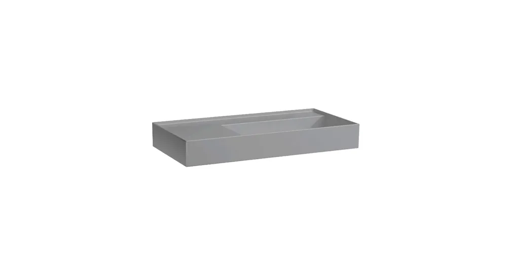 LAUFEN Kartell LAUFEN Mosdó bal oldali pulttal, rejtett túlfolyóval, a mosdó alja csiszolt, túlfolyónyílás nélkül, csaplyuk nélkül, Graphite matt H8183397581121 Szuper akció