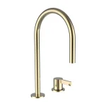 Árcsökkenés LAUFEN Kartell LAUFEN 2 csaplyukas mosdó csaptelep, elfordítható 166 mm-es kifolyócsővel, húzórudas lefolyószelep nélkül, PVD fényes arany H3113320012201