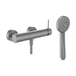 Ajánlat LAUFEN Twinplus slim Falra szerelt zuhany csaptelep, 150 mm-es rögzítési távolsággal, 'MyTwin100' zuhanyfejjel és 1500 mm felxibilis zuhanytömlővel, PVD szálhúzott rozsdamentes acél HF505450423600