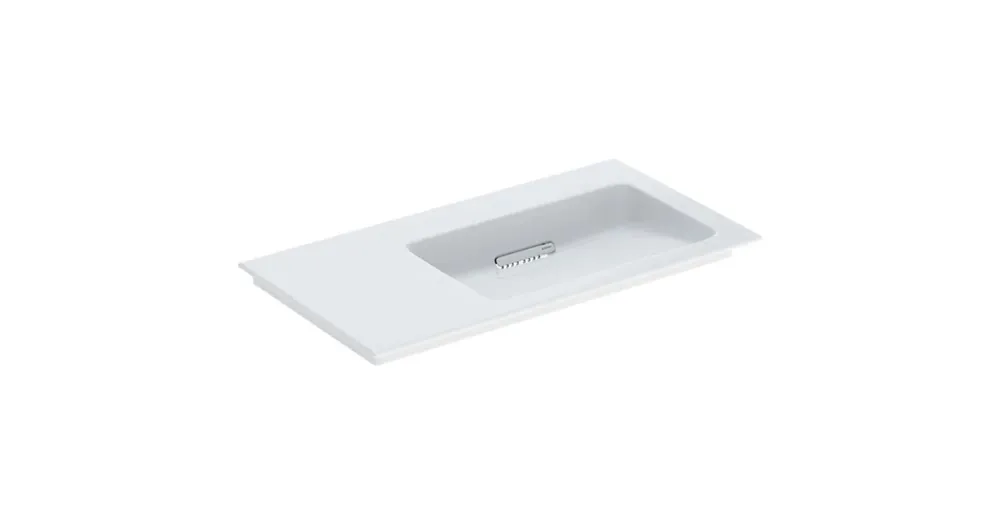 Geberit ONE jobbos mosdó hátsó lefolyóval 90x48cm, KeraTect, csaplyuk és túlfolyó nélkül 505.013.00.1 Gyors kiszállítás