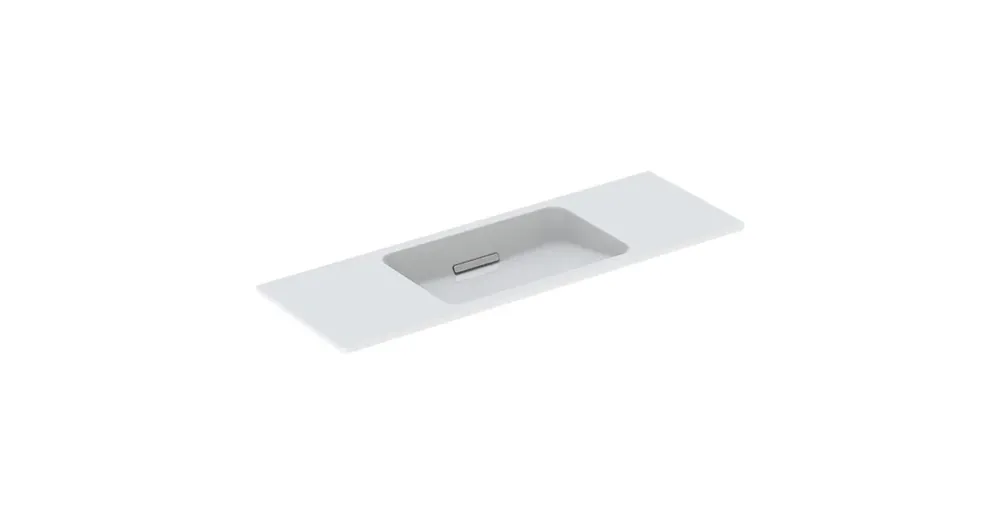Vásárlói kedvenc Geberit One rövidített kivitelű mosdó 120x40 cm csaplyuk és túlfolyó nélkül, fehér/szálcsiszolt 500.392.01.2