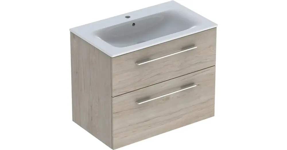 Kedvezmény Geberit Selnova Square 2 fiókos mosdószekrény 80 cm, keskeny peremű mosdóval, világos hikoridió 501.243.00.1