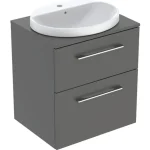 Exkluzív ajánlat Geberit Selnova Square Set mosdószekrény mosdóval 59x70 cm, két fiókkal, matt láva 502.869.00.1