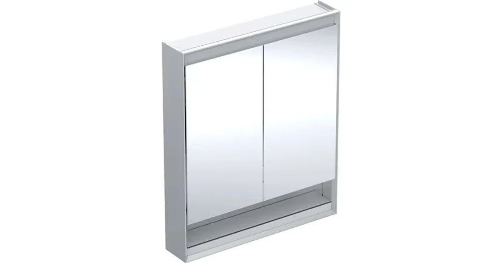Geberit One tükrös szekrény nyitott polccal és világítással 75x90 cm, két ajtóval, alumínium 505.832.00.1 Szuper ajánlat