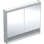 Geberit One tükrös szekrény nyitott polccal és világítással 105x90 cm, két ajtóval, alumínium 505.834.00.1 Végkiárusítás