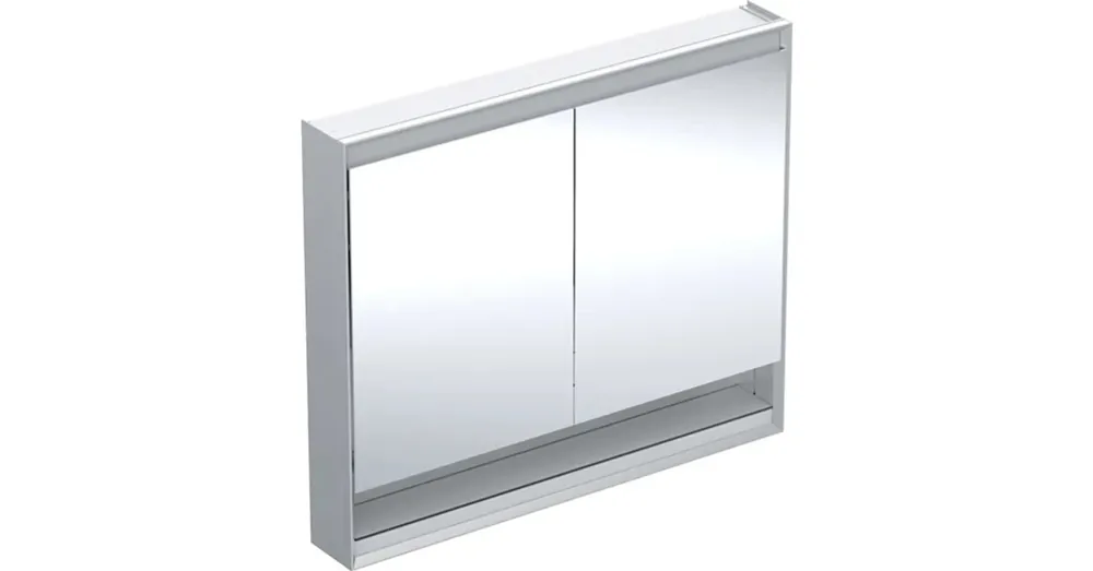 Geberit One tükrös szekrény nyitott polccal és világítással 105x90 cm, két ajtóval, alumínium 505.834.00.1 Végkiárusítás