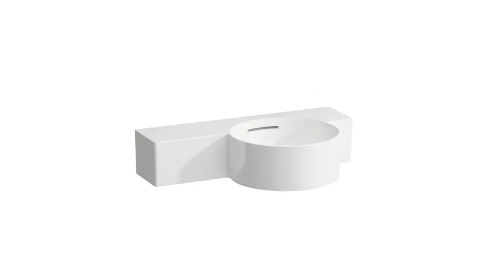 LAUFEN VAL Kézmosó, kör alakú, bal oldali polccal, 430 mm-re vágható csaplyuk nélkül, egyik oldalon vágatható, Fehér LCC bevonattal H8152844008131 Gyors szállítás