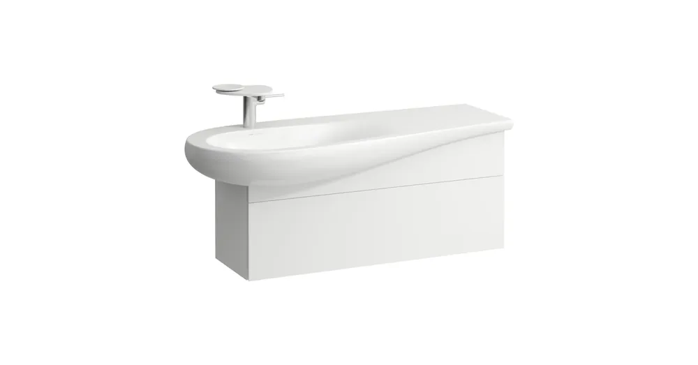 LAUFEN ILBAGNOALESSI Alsószekrény, 120 cm, kivágással bal oldalon, 1 fiókkal, finoman záródó mechanizmussal, H814973 mosdóhoz, Matt Fehér H4304210972601 Végkiárusítás