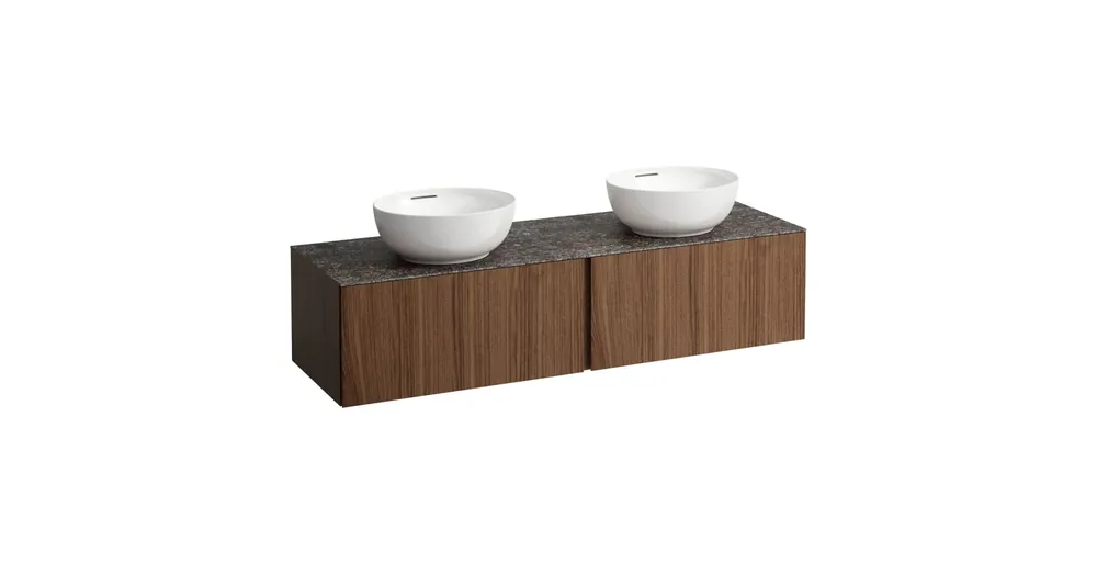 LAUFEN ILBAGNOALESSI Fiókos elem, 160 cm, kivágással jobb és bal oldalon, 2 fiókkal, Marrone Naturale felülettel, csaplyuk kivágással, H818975, H818976, H818977, H818978 mosdókhoz, Natúrfa Furnér H4323570976301 Akció