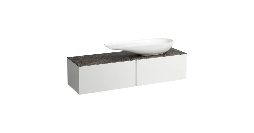LAUFEN ILBAGNOALESSI Fiókos elem, 160 cm, kivágással jobb oldalon, 2 fiókkal, Marrone Naturale felülettel, csaplyuk kivágással, H818974 mosdóhoz, Matt Fehér H4323450972601 Végkiárusítás