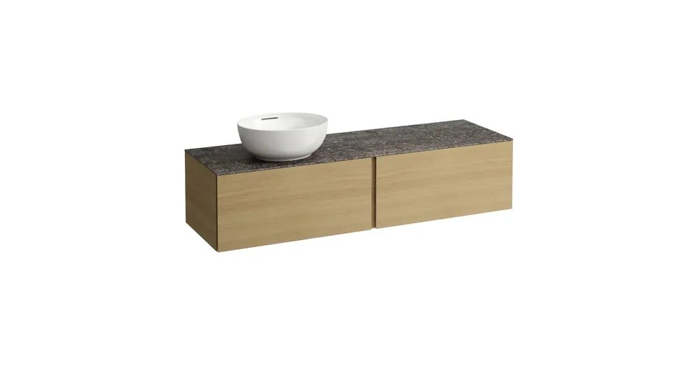 LAUFEN ILBAGNOALESSI Fiókos elem, 160 cm, kivágással bal oldalon, 2 fiókkal, Marrone Naturale felülettel, csaplyuk kivágással, H818975, H818976, H818977, H818978 mosdókhoz, Világos Tölgy H4323550972501 Korlátozott ajánlat