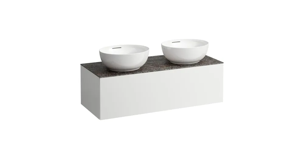 LAUFEN ILBAGNOALESSI Fiókos elem, 120 cm, kivágással jobb és bal oldalon, 1 fiókkal, Marrone Naturale felülettel, H818975, H818976 mosdókhoz, Matt Fehér H4323140972601 Kedvezmény