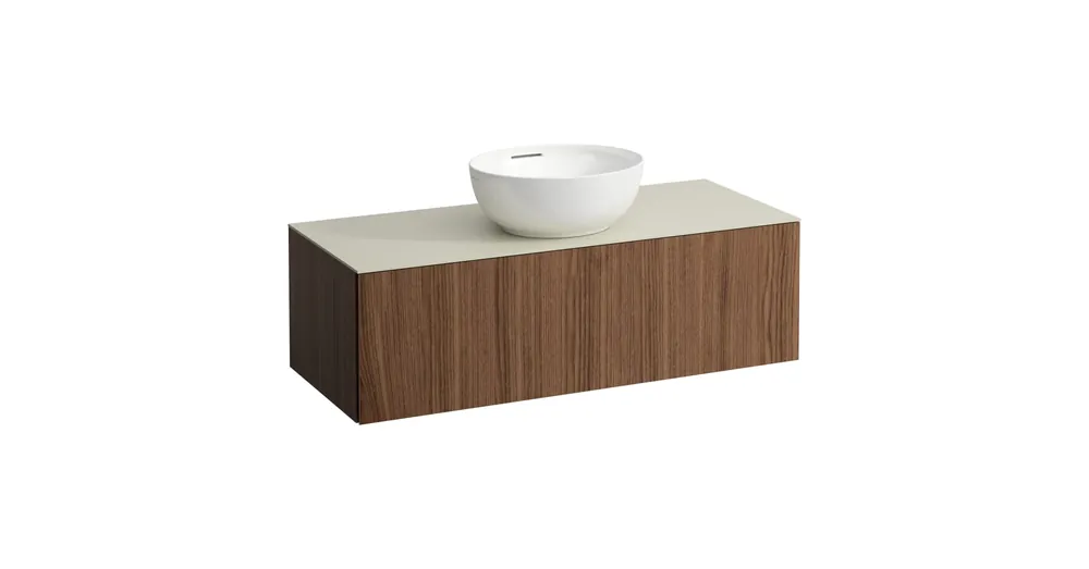 LAUFEN ILBAGNOALESSI Fiókos elem, 120 cm, kivágással középen, 1 fiókkal, Calce Avorio felülettel, csaplyuk kivágással, H818975,H818976,H818977,H818978 mosdókhoz, Natúrfa Furnér H4313150976301 Legkelendőbb