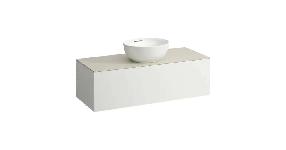 Biztonságos fizetés LAUFEN ILBAGNOALESSI Fiókos elem, 120 cm, kivágással középen, 1 fiókkal, Calce Avorio felülettel, csaplyuk kivágással, H818975,H818976,H818977,H818978 mosdókhoz, Matt Fehér H4313150972601