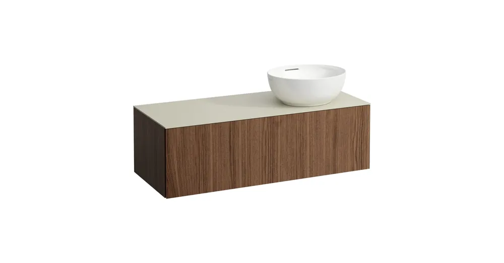 Outlet LAUFEN ILBAGNOALESSI Fiókos elem, 120 cm, kivágással jobb oldalon, 1 fiókkal, Calce Avorio felülettel, csaplyuk kivágással, H818975,H818976 mosdókhoz, Natúrfa Furnér H4313170976301