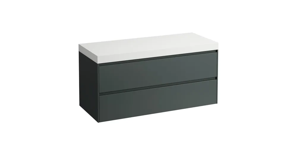 LAUFEN LANI Moduláris alsószekrény, 120 cm, 2 fiókkal, mosdótartó lap 65 mm vastagsággal, kivágás nélkül, matt fehér színben, Traffic Szürke H4045701122661 Gyors szállítás