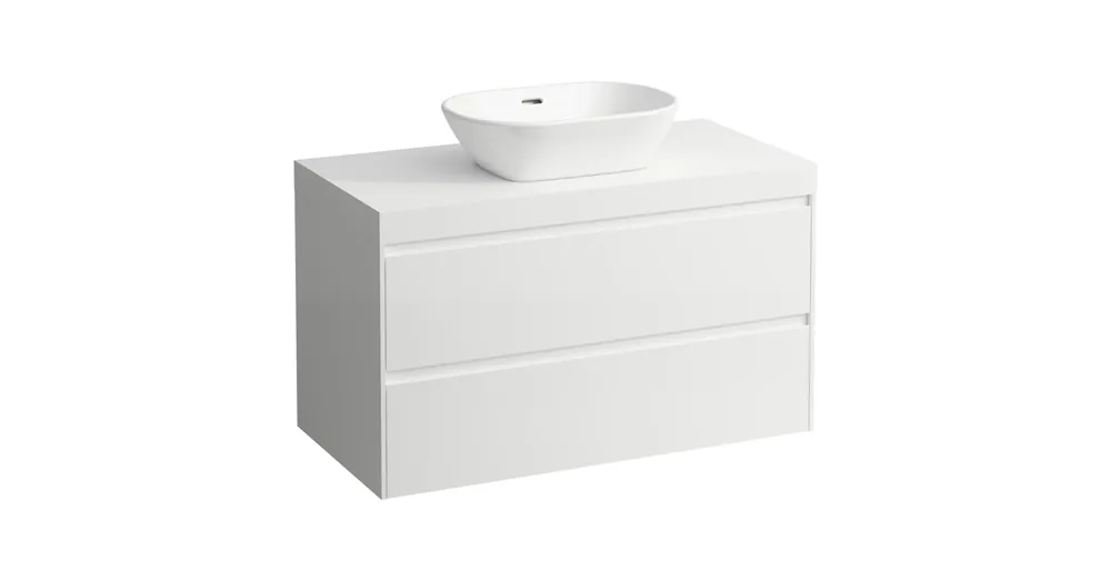 LAUFEN LANI Moduláris alsószekrény, 100 cm, 2 fiókkal, mosdótartó lap 65 mm vastagsággal, kivágással középen, matt fehér színben, Matt Fehér H4045611122601 Akciós ár
