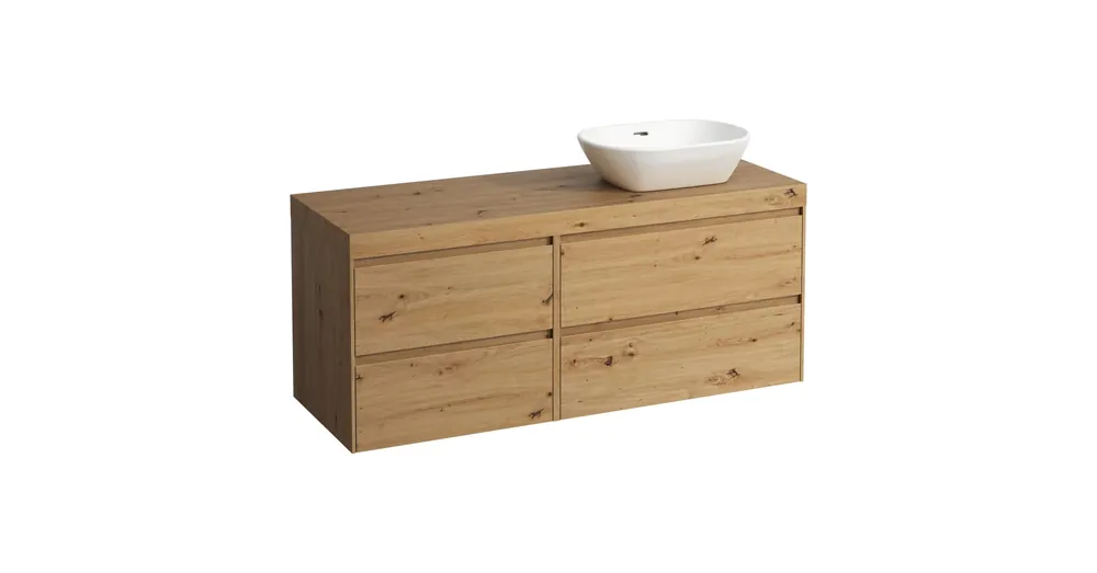 LAUFEN LANI Moduláris alsószekrény, 140 cm, 4 fiókkal, jobb oldalon 80 cm-es 2 fiókos elemmel, bal oldalon 60 cm-es 2 fiókos elemmel, mosdótartó lap 65 mm vastagsággal, kivágással jobb oldalon, .267 tölgy felülettel, Vad Tölgy H4065831122671 Azonnali szállítás