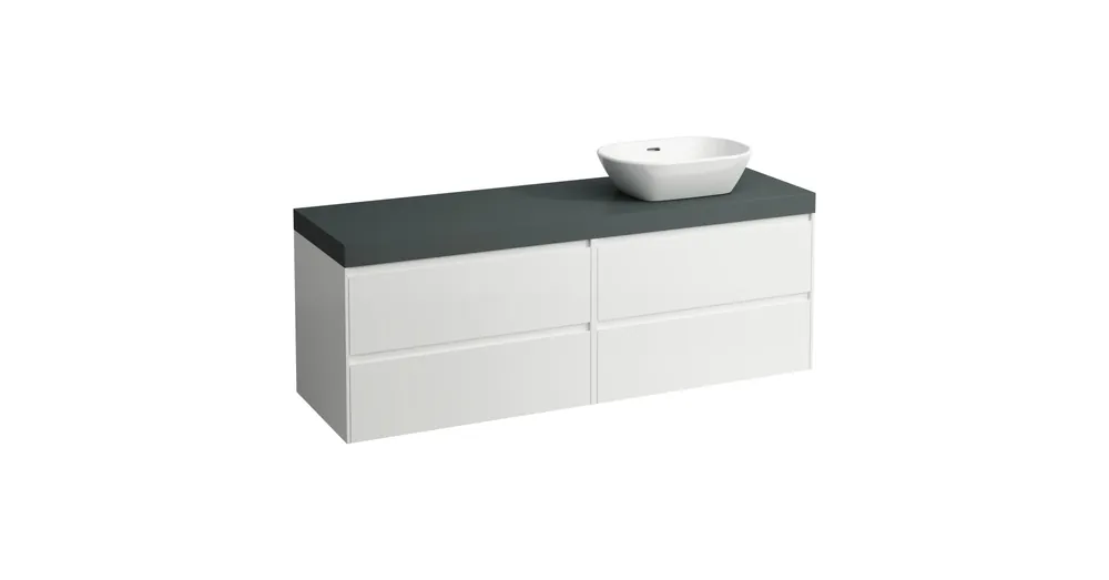 LAUFEN LANI Moduláris alsószekrény, 160 cm, 4 fiókkal, mindkét oldalon 80 cm-es 2 fiókos elemmel, mosdótartó lap 65 mm vastagsággal, kivágással jobb oldalon, .266 szürke színben, Fényes Fehér H4055931122611 Azonnali szállítás