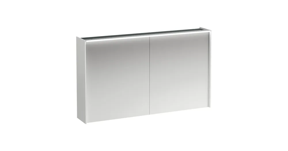 Outlet LAUFEN LANI Tükrös szekrény, 120 cm, 2 ajtóval, vízszintes LED világítással, 2 üveg polccal, 1 dugaljjal, Matt Fehér H4038221122601