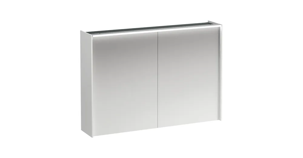 Outlet LAUFEN LANI Tükrös szekrény, 100 cm, 2 ajtóval, vízszintes LED világítással, 2 üveg polccal, 1 dugaljjal, Matt Fehér H4037921122601