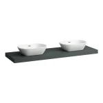 Árcsökkenés LAUFEN LANI Mosdótartó lap, 160 cm, kivágással jobb és bal oldalon, 65 mm vastag, 3 tartókonzollal, Traffic Szürke H4046941122661