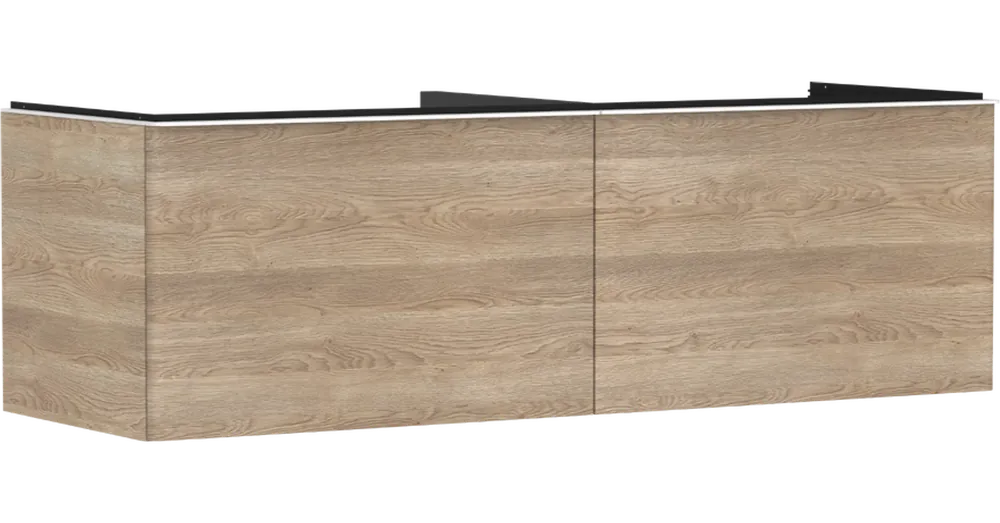 Azonnal elérhető Hansgrohe Xelu Q Konzolos mosdószekrény 1560/550, természetes tölgy színű, 2 fiókkal, ráültetett mosdótálakhoz, dupla 54072700