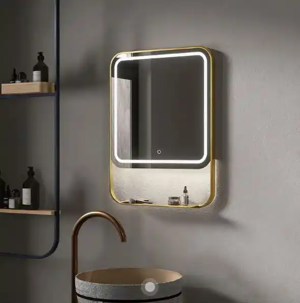 Wellis Alicante tükör polccal, LED világítással brushed gold Szuper akció