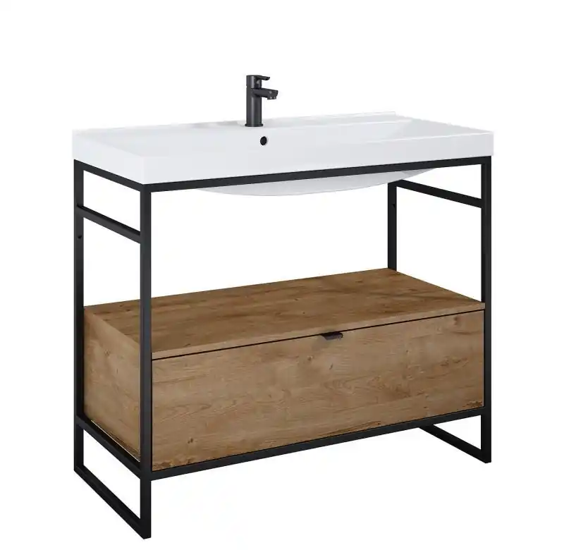 AREZZO design NEBO alsószekrény 100 cm-es, 1 fiókkal, canela tölgy, matt fekete (2 doboz) Bestseller