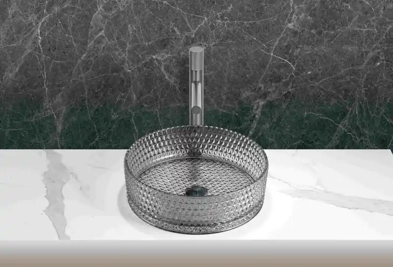 Kiárusítás AREZZO design GLAM üveg mosdó, világos szürke