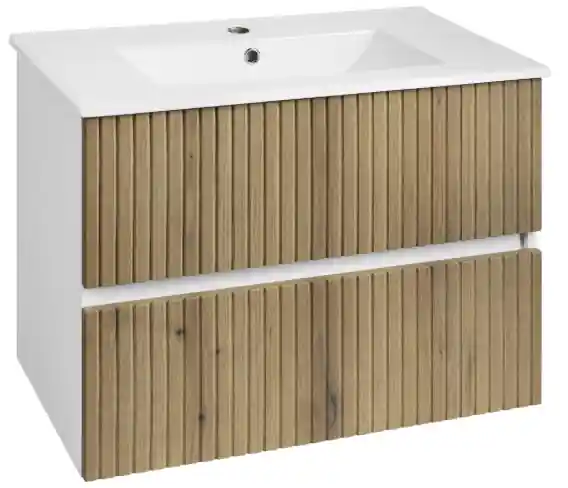 Akciós ár Aqualine Paneda Strip mosdótartó szekrény, mosdó nélkül, 74,5 x 55 x 45,2 cm, Emporio tölgy