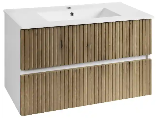 Bestseller Aqualine Paneda Strip mosdótartó szekrény, mosdó nélkül, 89,5 x 55 x 45,2 cm, Emporio tölgy