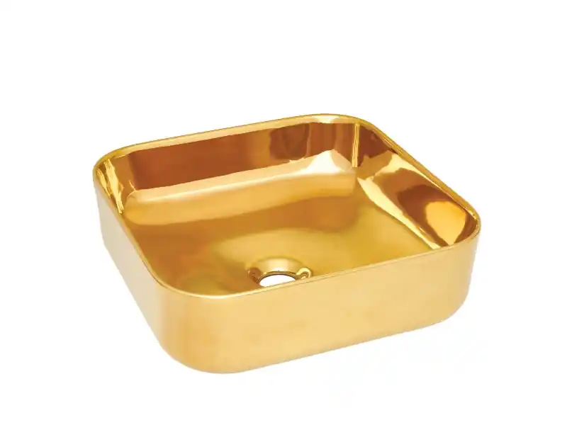 Invena MALAGA mosdókagyló, négyszögletű, asztali, 39 cm, fényes, arany, PVD/Waterplating Legnépszerűbb
