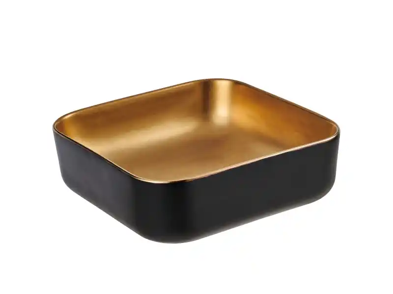 Akció Invena MALAGA mosdókagyló, négyszögletű, asztali, 39 cm, fekete-arany, PVD/Waterplating
