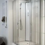 Azonnali szállítás Sanimix PRIMO 90x90 cm negyedköríves üveghátfalas zuhanykabin zuhanytálcával, matt króm 22.126/4Sanimix