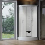Sanimix 90x90 cm negyedköríves hátfalas hidromasszázs zuhanykabin zuhanytálcával, fehér üveg 22.8021 WHITE/4Sanimix Outlet