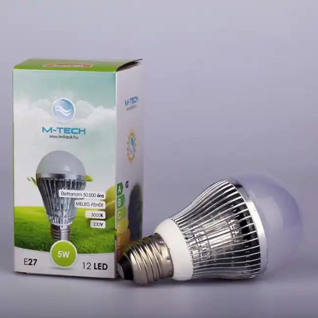 M-Tech E27 Global 12 LED SMD 5W, High Power, 230V, 400Lm Meleg Fehér 3000K, Dimmable MTL461 led izzóM-tech Kiárusítás