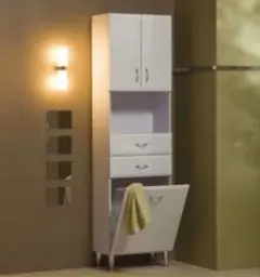 Bestseller Tboss Bianka M53 fürdőszobai álló szekrény szennyestartóval (magasfényű fehér)Tboss