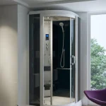 Vedd meg online Sanimix 100x100 cm negyedköríves hátfalas hidromasszázs zuhanykabin elektronikával, fekete üveg 22.8318/3Sanimix