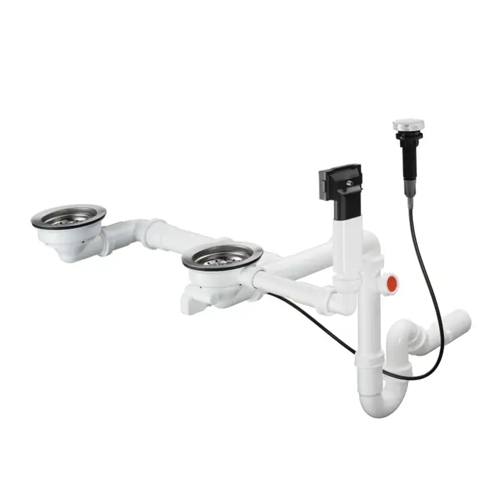 Vedd meg online Hansgrohe D17-11 automata le- és túlfolyógarnitúra kétmedencés gránit mosogatóhoz 43938000Hansgrohe