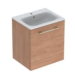Utolsó esély Geberit Selnova Square mosdószekrény, keskeny peremű mosdóval, egy ajtós, Feketedió hickory világos/Melaminos faszerkezet 501.255.00.1Geberit