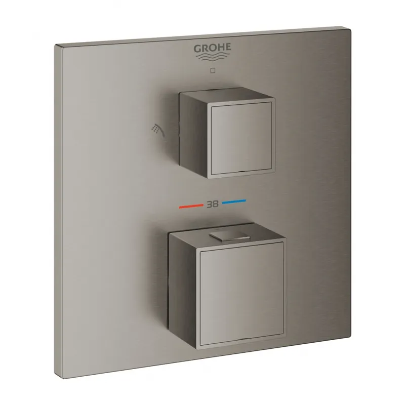 Alacsony ár Grohe Grohtherm Cube Termosztátos zuhany keverő 2 kimenethez, beépített elzáró/váltó szeleppel, matt hard grafit 24154AL0Grohe