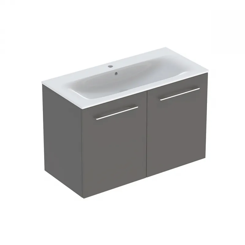 Biztonságos fizetés Geberit Selnova Square mosdószekrény, keskeny peremű mosdóval, két ajtós, 98.8x50.2cm, matt lakkozott láva 501.261.00.1Geberit
