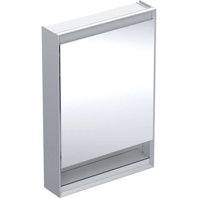 Prémium Geberit ONE tükrös szekrény nyitott polccal és ComfortLight világítással, 90x60 cm, eloxált alumínium, jobbra nyíló ajtóval 505.831.00.1Geberit