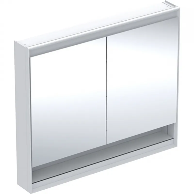 Geberit ONE tükrös szekrény nyitott polccal és ComfortLight világítással, 90x105 cm, fehér/porszórt alumínium 505.834.00.2Geberit Legnépszerűbb
