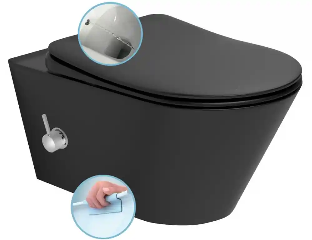 Kedvezmény Sapho AVVA RIMLESS fali WC bidézuhannyal, csapteleppel, matt fekete 100315-110Sapho