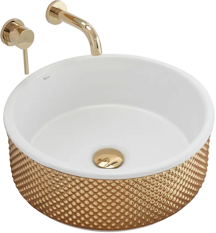 Rea Helen 42 cm pultra ültethető mosdó, fehér/arany REA-U6978Rea Kedvezményes ár
