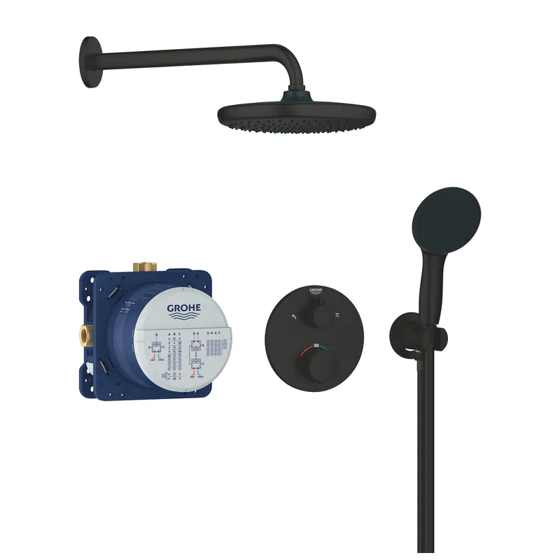 Végkiárusítás Grohe Precision Thermostat falsík alatti zuhanyrendszer Vitalio Start 250 fejzuhannyal, matt fekete 348832430Grohe