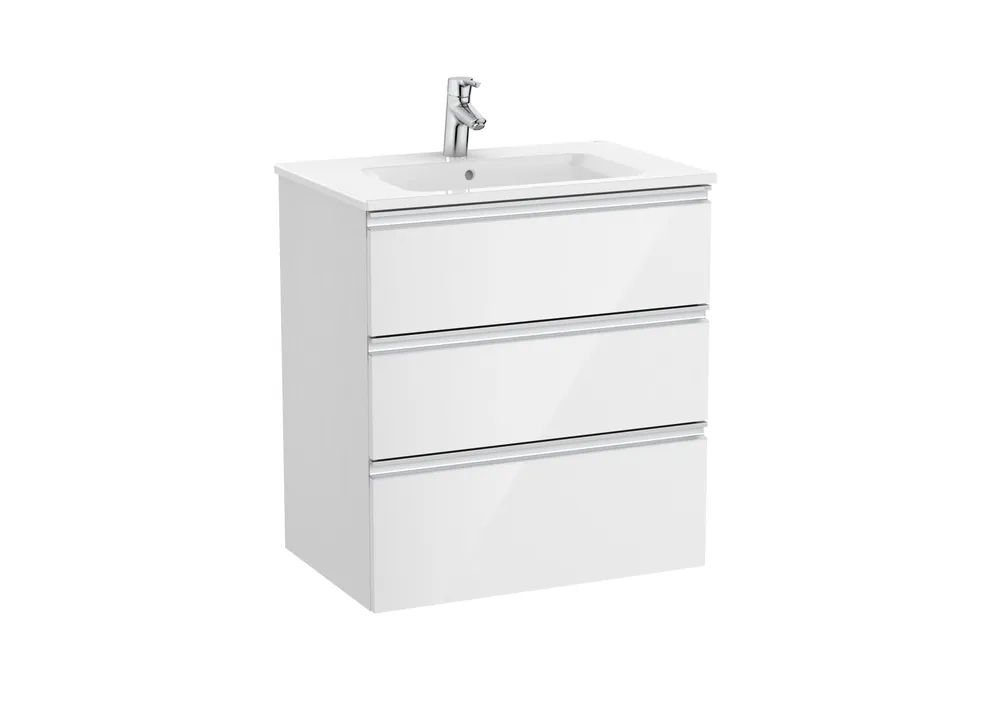 Roca The Gap Unik 70 cm-es 3 fiókos fürdőszoba bútor mosdóval, fényes fehér A851485806Roca Szuper akció