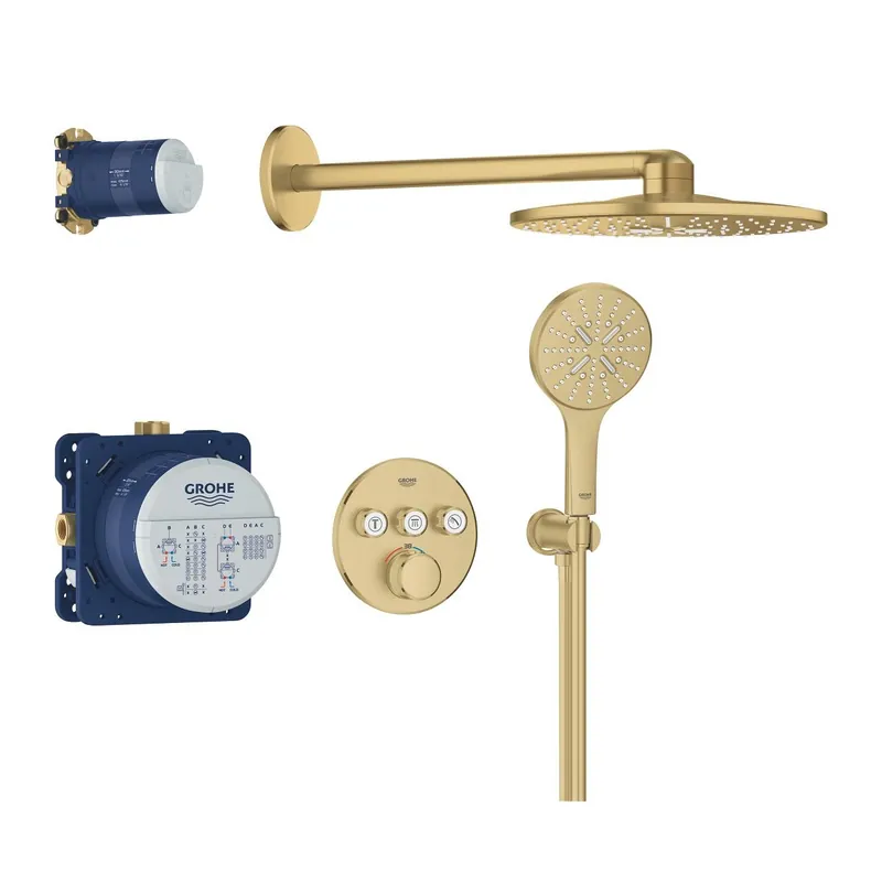 Korlátozott ajánlat Grohe Grohtherm SmartControl falsík alatti termosztátos zuhanyrendszer Rainshower SmartActive 310 fejzuhannyal, Brushed Cool Sunrise 34863GN0Grohe